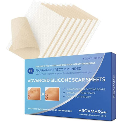 Aroamas Scar Removal Sheets – Professional Silicone Scar Treatment (8 Sheets | 4-Month Supply)