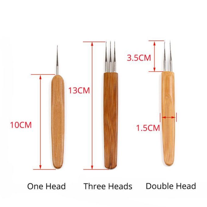Wooden Hook Crochet Dreadlock Hair Needle – 1/2/3 Head Options