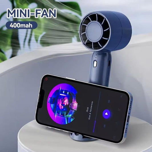 Portable Outdoor Mini Fan with Mobile Phone Stand – USB Rechargeable (Blue Version)