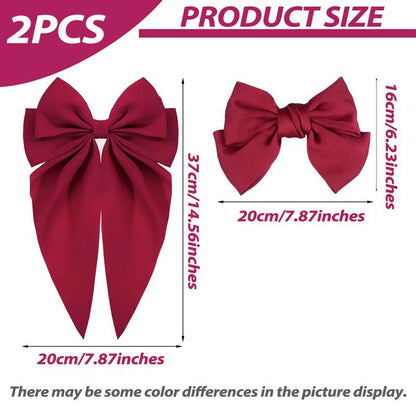 Big Bow Satin Hair Clips Set (2PCS) – Silky Bowknot Metal Hairpins for Thick Hair