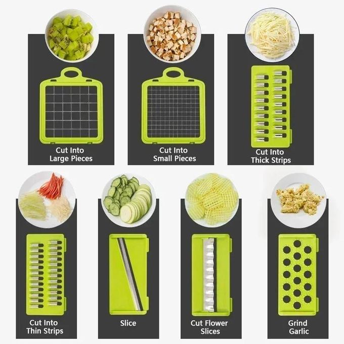 14 in 1 Professional Mandoline Slicer – Multifunctional Food Chopper Cutter with 6 Blades & Filter Basket
