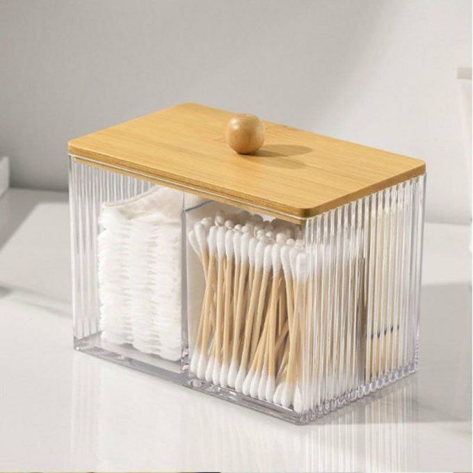 Acrylic Storage Box with Bamboo Lid – Makeup, Cotton Pads & Jewelry Holder