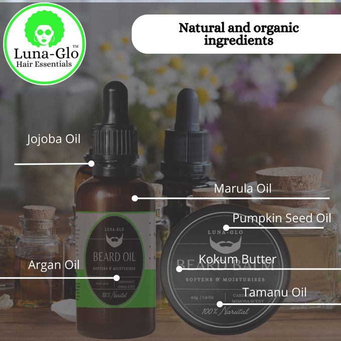 Luna-Glo Beard Oil & Balm Set – With Beard Silicone Brush