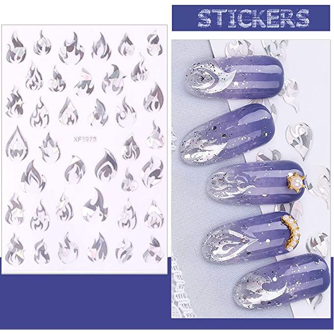 3 Pcs Gold/White/Black Flame Nail Art Stickers