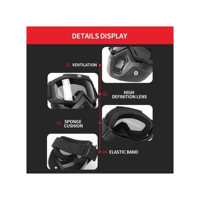 Motorcycle Face Mask with HD Goggles and Mouth Filter