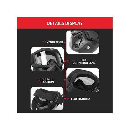 Motorcycle Face Mask with HD Goggles and Mouth Filter