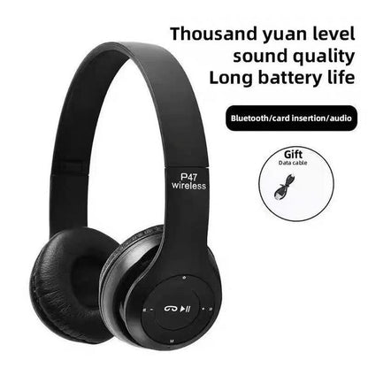 P47 Wireless Bluetooth Headset – Headphones with Microphone, TF Card & FM Radio (Black)