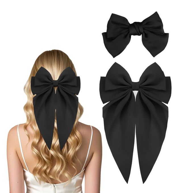 Big Bow Satin Hair Clips Set (2PCS) – Silky Bowknot Metal Hairpins for Thick Hair
