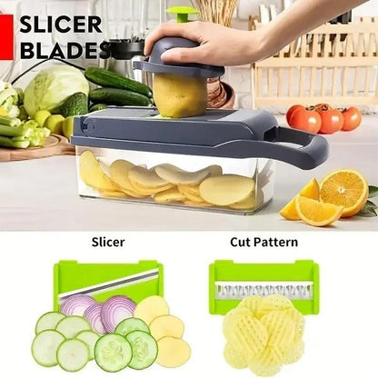 14 in 1 Professional Mandoline Slicer – Multifunctional Food Chopper Cutter with 6 Blades & Filter Basket