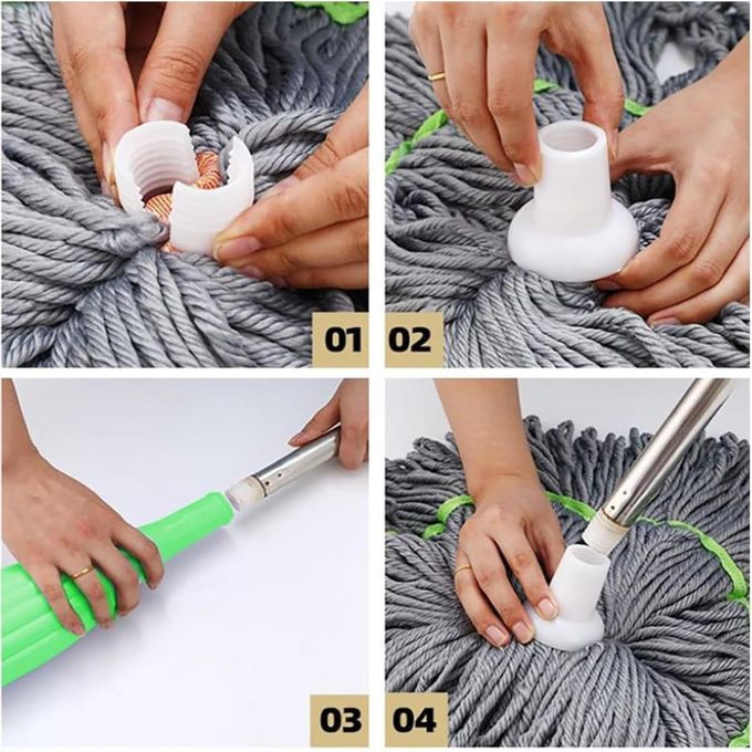 2 in 1 Self-Wringing Dehydrated Mop with Microfiber Strands for Floor Cleaning