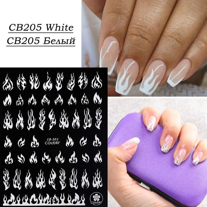 3 Pcs Gold/White/Black Flame Nail Art Stickers