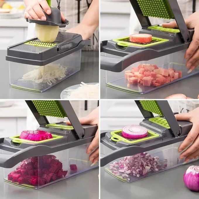 14 in 1 Professional Mandoline Slicer – Multifunctional Food Chopper Cutter with 6 Blades & Filter Basket