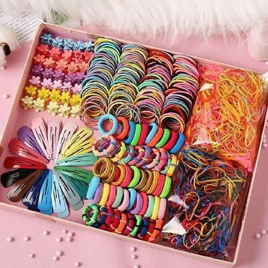 Girls Hair Accessories Set – Elastic Hairbands, Small Hair Ties & Metal Snap Hair Clips