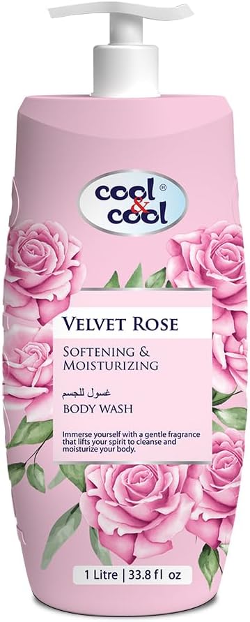 Cool & Cool Body Wash Velvet Rose 1 Liter - Anti-Bacterial,Skin-Softening & Moisturizing Liquid