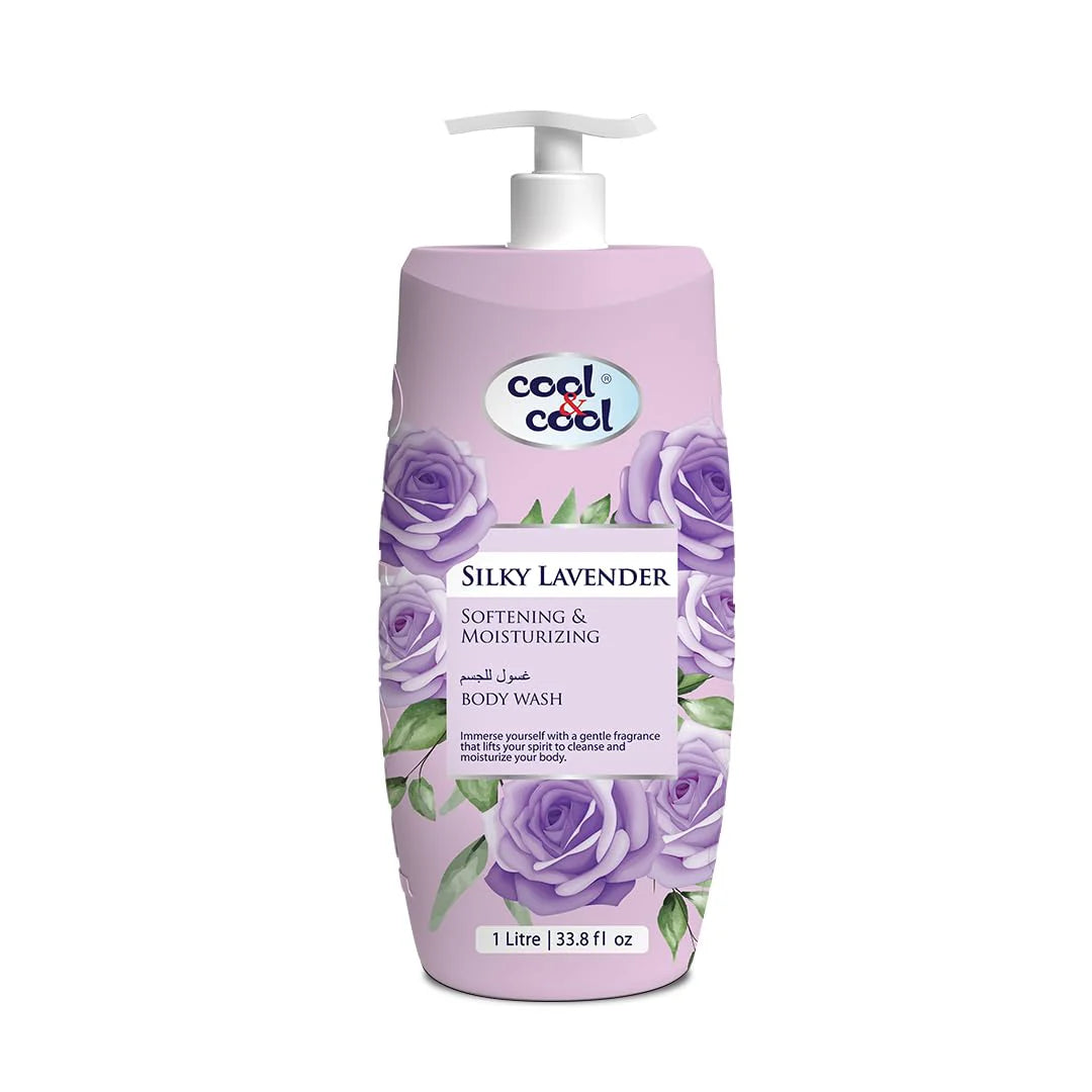 Cool & Cool Body Wash Silky Lavender 1 Liter - Anti-Bacterial,Skin-Softening & Moisturizing Liquid