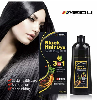 Meidu 3-in-1 Natural Black Hair Dye Shampoo – 500ml For Men and Women