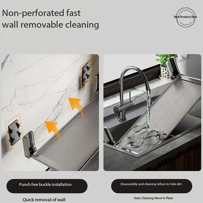 1pcs Punch-Free Wall-Mounted Folding Kitchen Rack