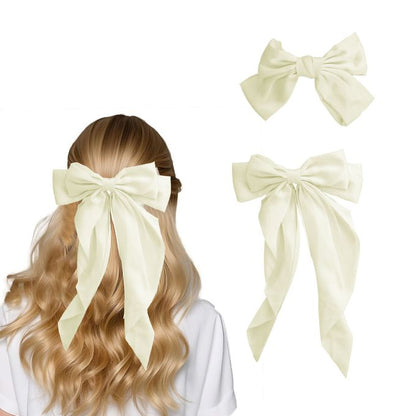 Big Bow Satin Hair Clips Set (2PCS) – Silky Bowknot Metal Hairpins for Thick Hair