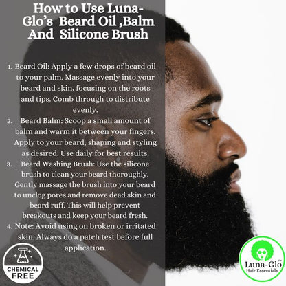 Luna-Glo Beard Oil & Balm Set – With Beard Silicone Brush