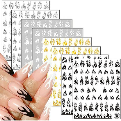 3 Pcs Gold/White/Black Flame Nail Art Stickers