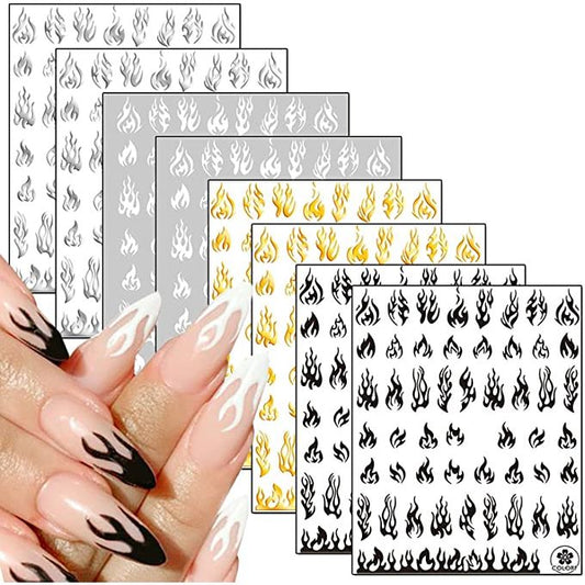 3 Pcs Gold/White/Black Flame Nail Art Stickers