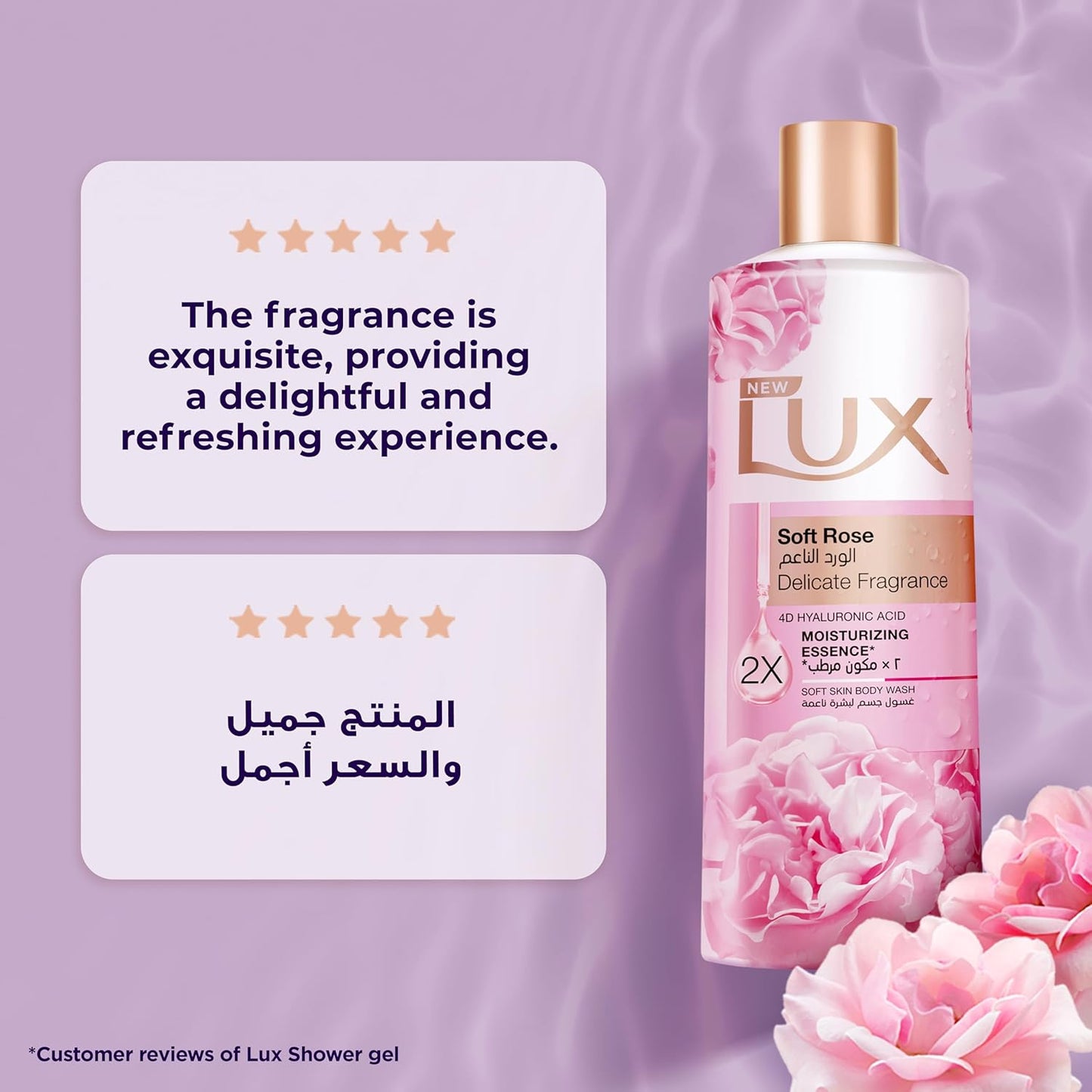 Lux Delicate Fragrance Body Wash, Soft Rose, 2x Moisturizing Essence, with 4D Hyaluronic Acid, 500ml