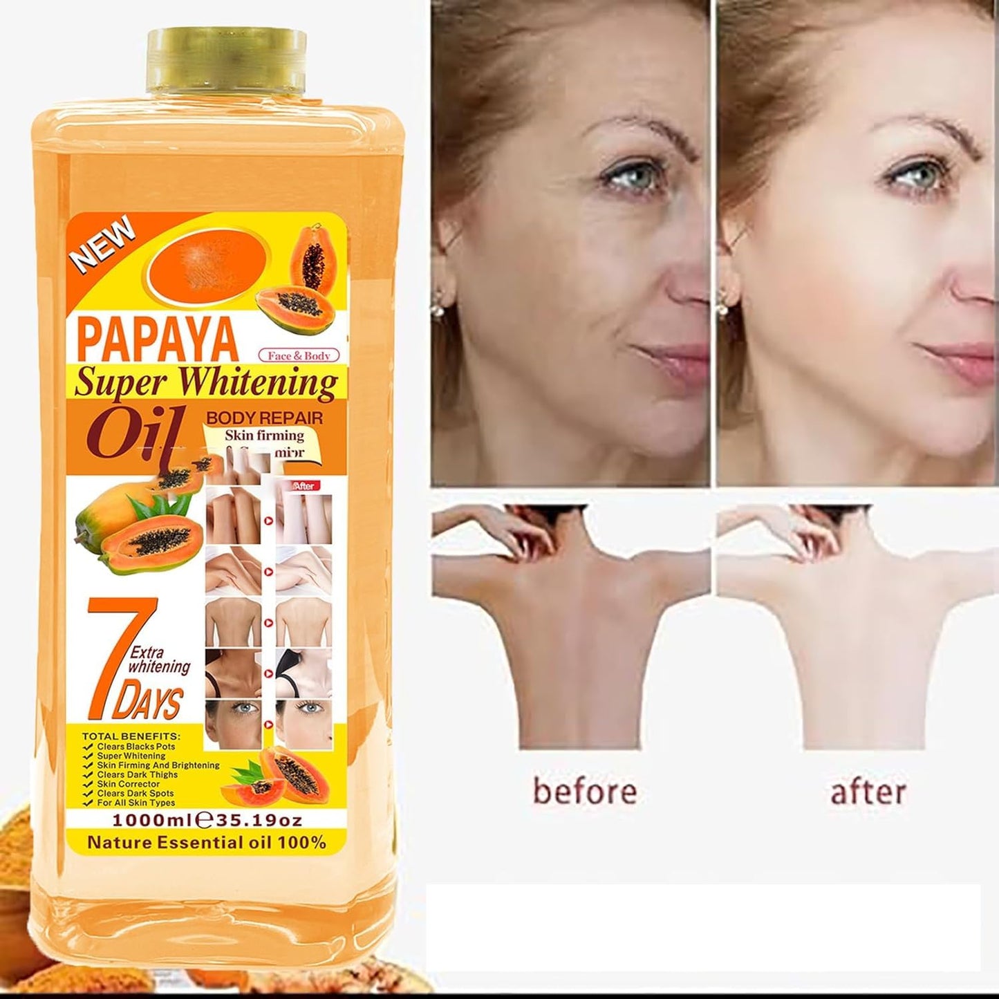 VEET GOLD Papaya Super Whitening & Brightening Body Oil-1000ml.