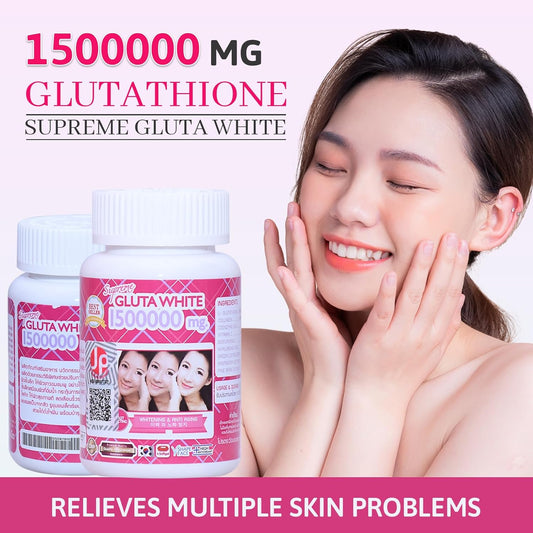 Gluta White Supreme White 1500000 Mg. -Grape Seed Extract, Co-enzyme Q10 - 30 Capsules. + Vitamin C