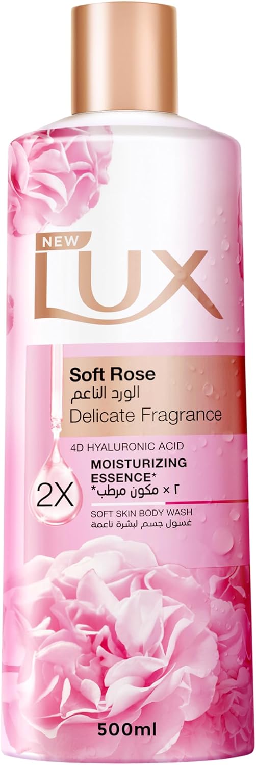 Lux Delicate Fragrance Body Wash, Soft Rose, 2x Moisturizing Essence, with 4D Hyaluronic Acid, 500ml