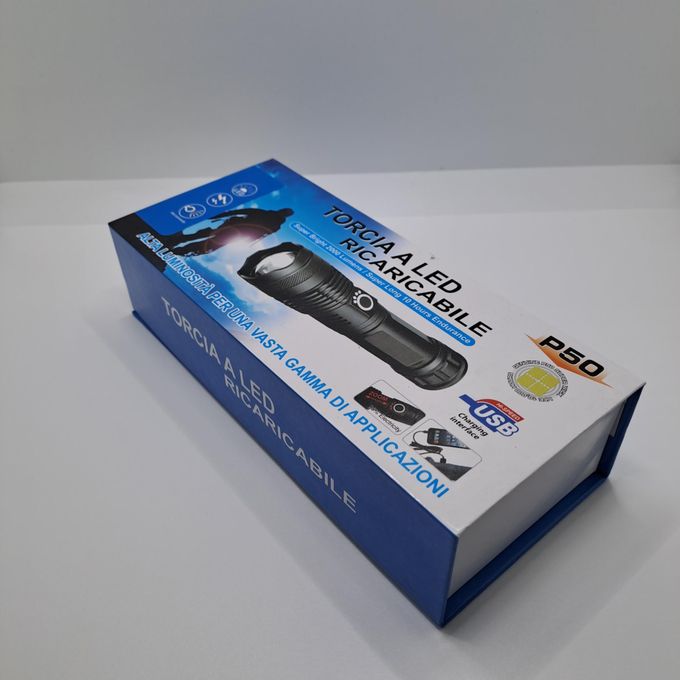 Super Bright LED Torch P50 – Rechargeable | Metallic | Waterproof | USB Type-C
