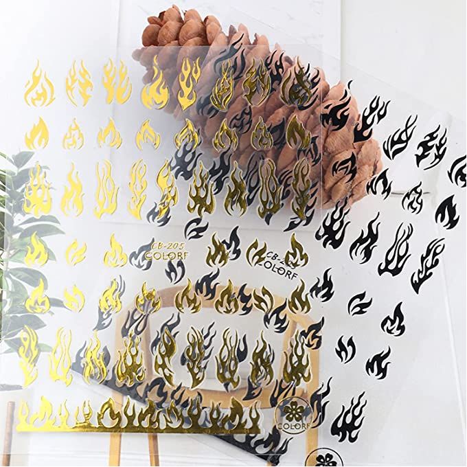 3 Pcs Gold/White/Black Flame Nail Art Stickers