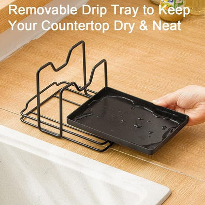 KnMn 2-Tier Pot Lid Holder & Cutting Board Organizer with Draining Tray
