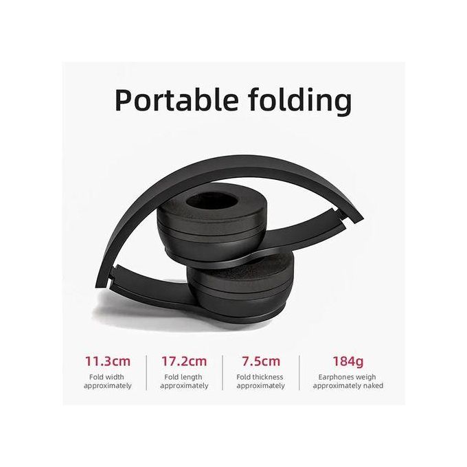 P47 Wireless Bluetooth Headset – Headphones with Microphone, TF Card & FM Radio (Black)