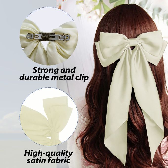Big Bow Satin Hair Clips Set (2PCS) – Silky Bowknot Metal Hairpins for Thick Hair