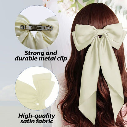 Big Bow Satin Hair Clips Set (2PCS) – Silky Bowknot Metal Hairpins for Thick Hair