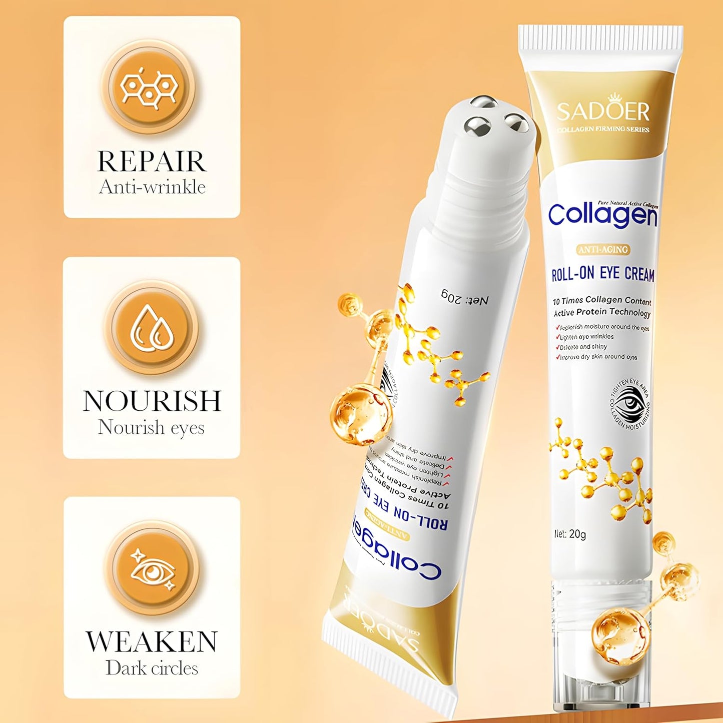 SADOER Collagen Eye Cream Retinol Eye Cream Anti Dark Circles Eye Bag Firming Skin Moisturizing Skincare Skin Care for Eyes Care