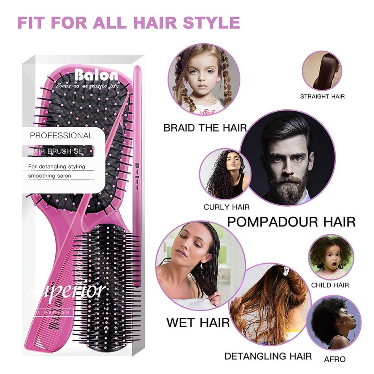 4Pcs Detangling Brush Set for Women