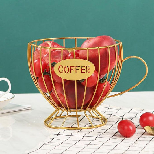 KnMn Fruit Basket & Coffee K-Cup Pod Holder – Gold Kitchen Organizer