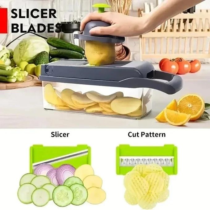 14 in 1 Professional Mandoline Slicer – Multifunctional Food Chopper Cutter with 6 Blades & Filter Basket
