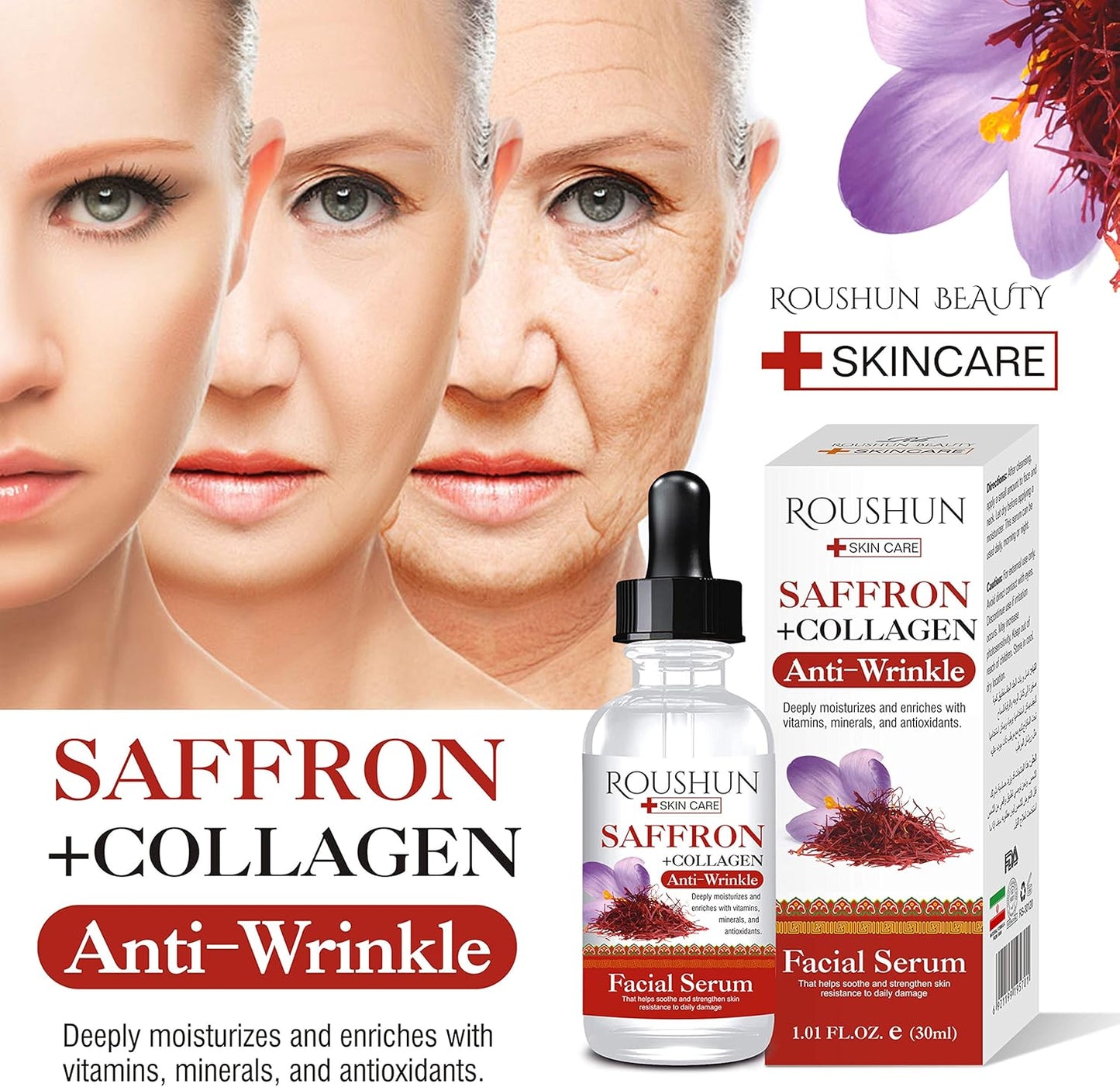 Roushun Saffron + Collagen Anti-Wrinkle Facial Serum 30mL
