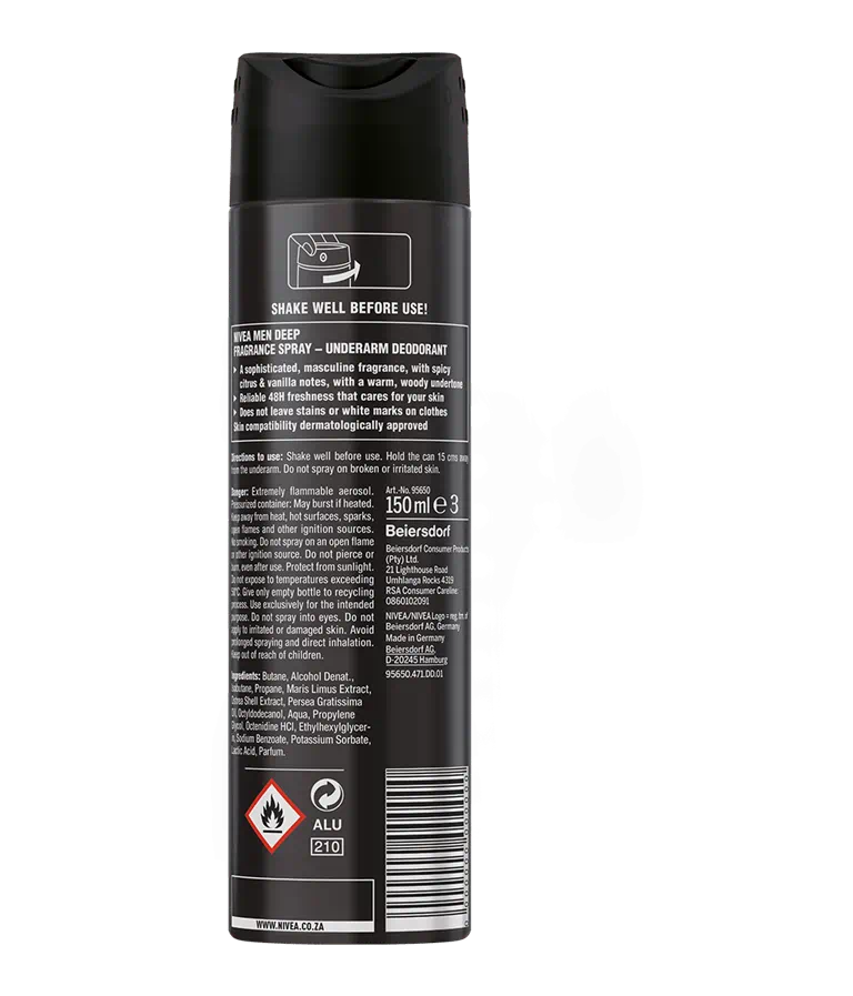 NIVEA Men Deep Fragrance Spray Achieve 150ML