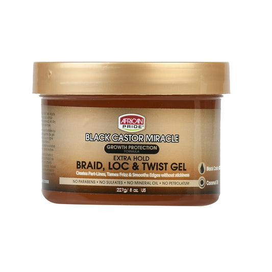 African Pride Black Castor Miracle Extra Hold Braid, Loc, & Twist Gel