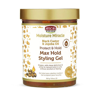 African Pride Moisture Miracle Black Castor & Jojoba Oil Max Hold Styling Gel (510g)