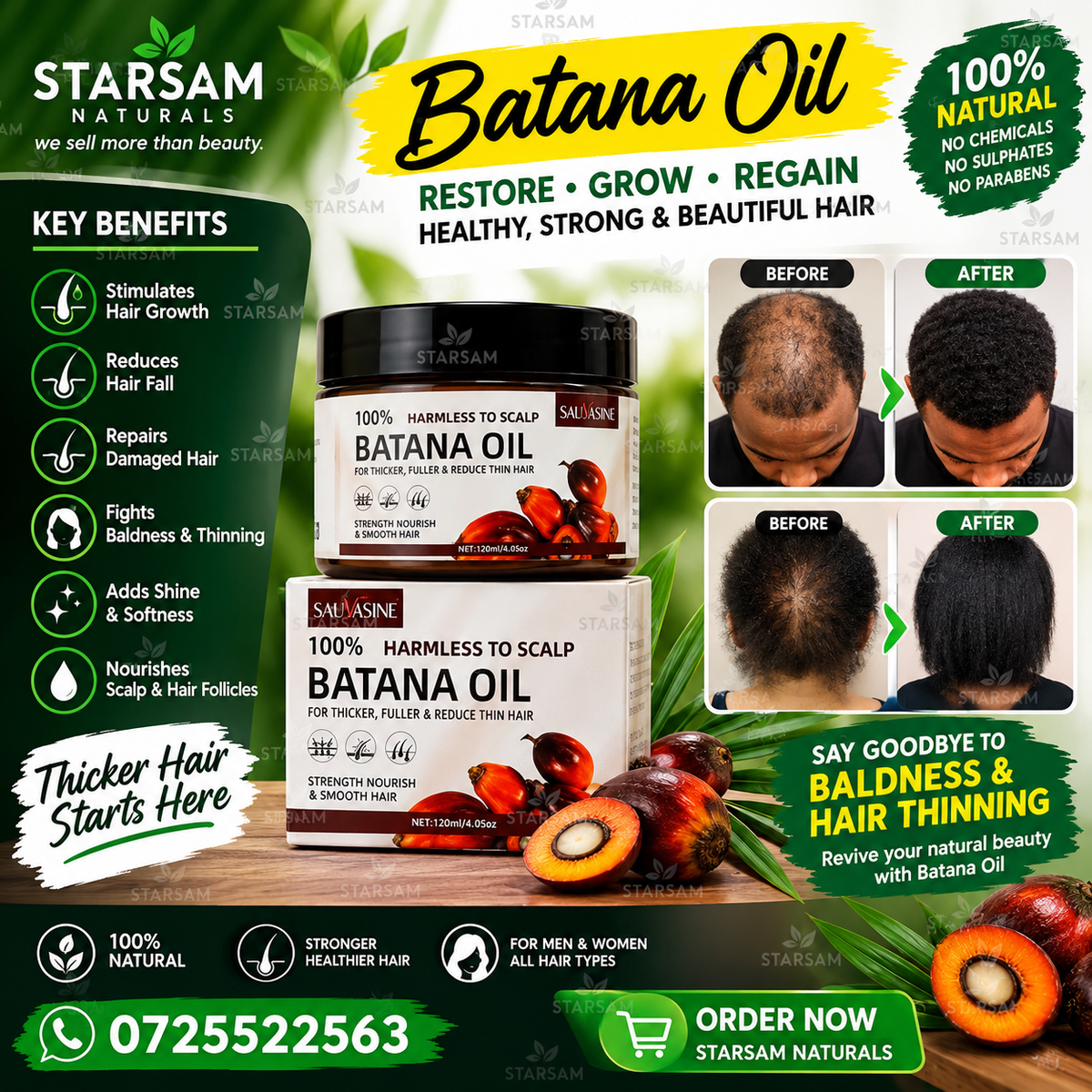 🔥 LIMITED DEAL — Sauvasine Batana Oil Hair Growth Cream 120ml | Grows Hair + Repairs Damage + Reduces Shedding | KSh 2,500