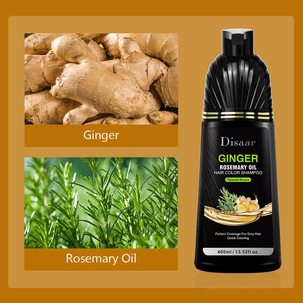 Disaar Ginger Rosemary Oil Natural Brown Hair Color Shampoo – 3-in-1 Coloring, Cleansing & Nourishing Formula