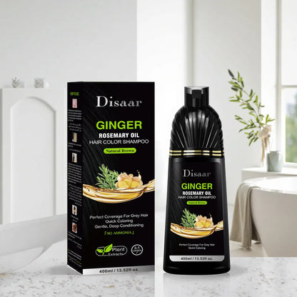 Disaar Ginger Rosemary Oil Natural Brown Hair Color Shampoo – 3-in-1 Coloring, Cleansing & Nourishing Formula