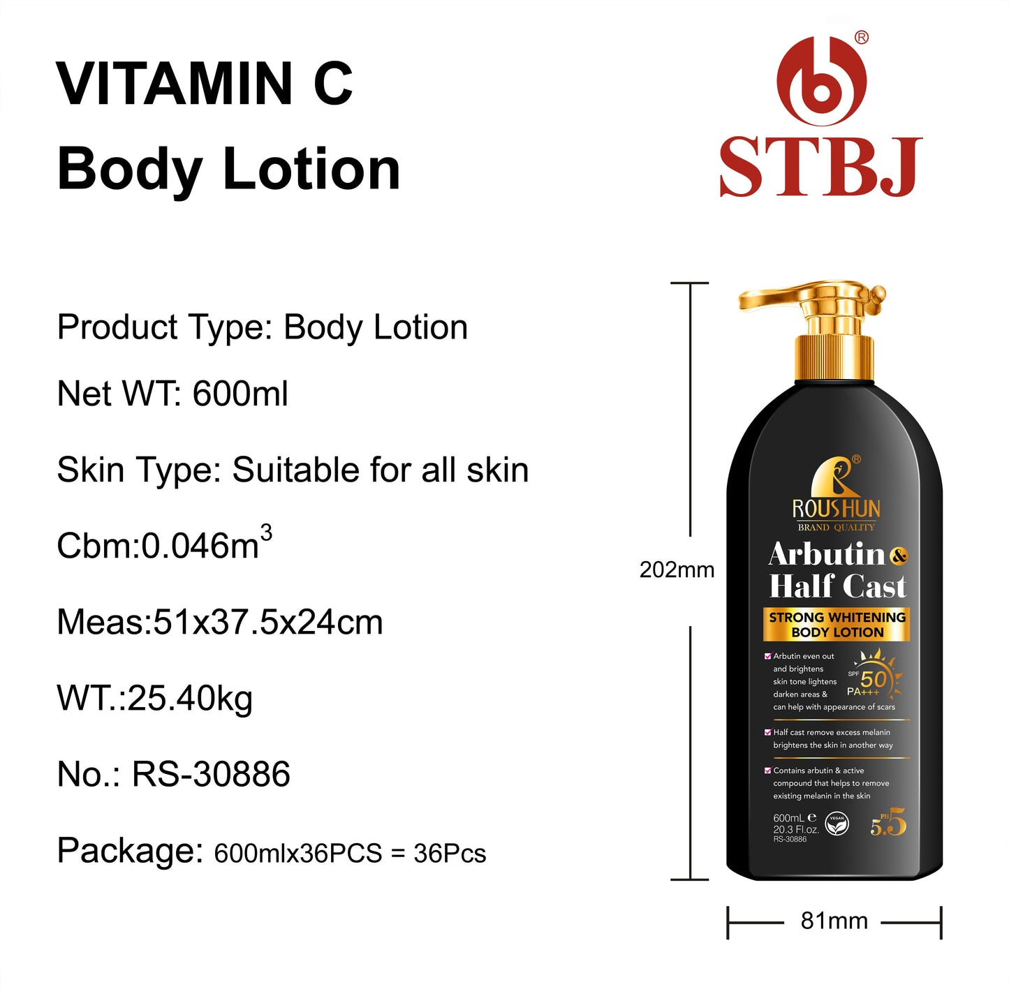 ROUSHUN Arbutin Half Cast Strong Whitening Body Lotion (Body Lotion with SPF 50 PA+++)