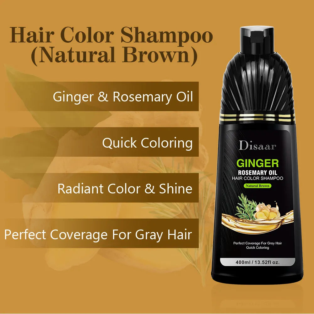 Disaar Ginger Rosemary Oil Natural Brown Hair Color Shampoo – 3-in-1 Coloring, Cleansing & Nourishing Formula