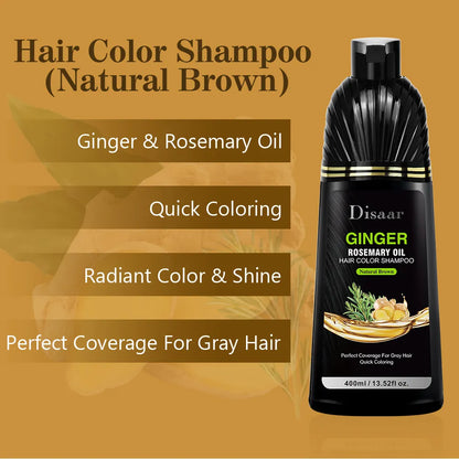 Disaar Ginger Rosemary Oil Natural Brown Hair Color Shampoo – 3-in-1 Coloring, Cleansing & Nourishing Formula