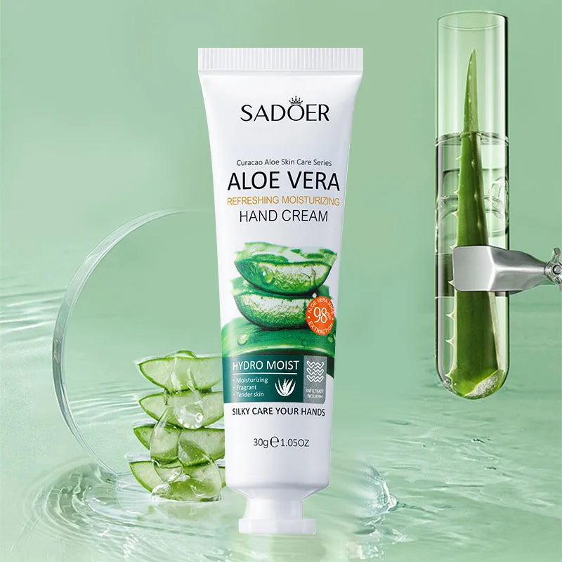 Aloe Vera Hand Cream Hydro Moist Refreshing Silky Texture Deep Nourishment Relieve Dry Rough Hands Portable Travel Hand Care 30g